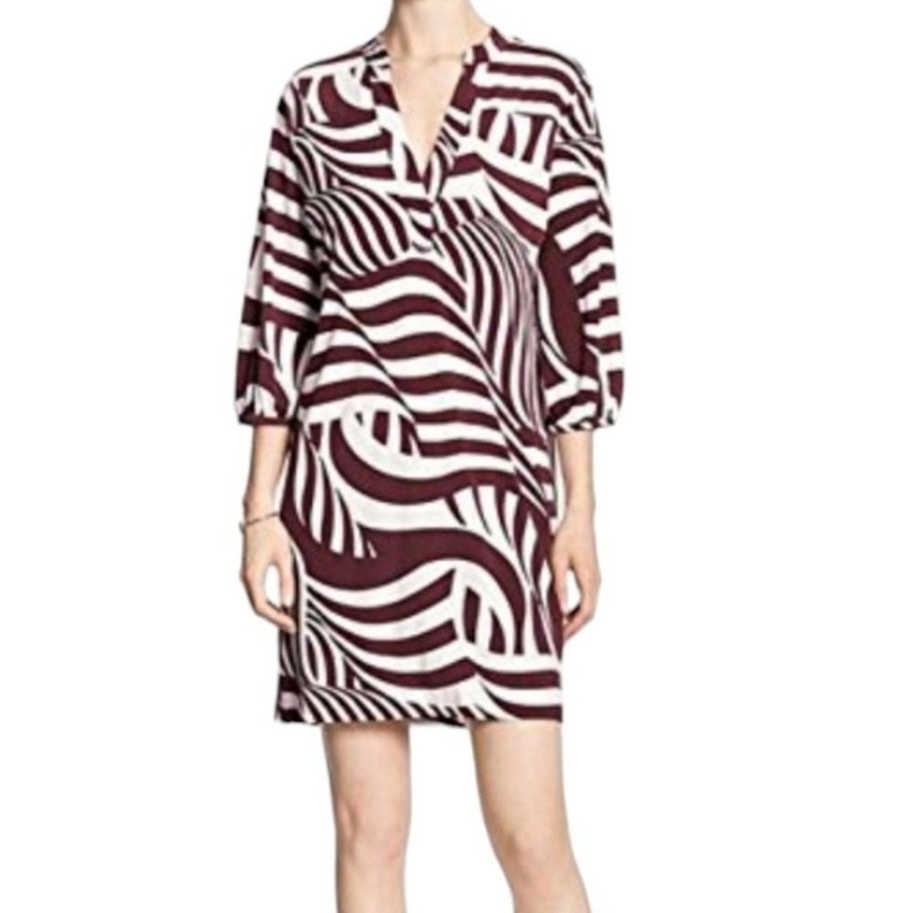 Banana Republic burgundy and white Stretch Abstract Zebra Print Dress Size Large